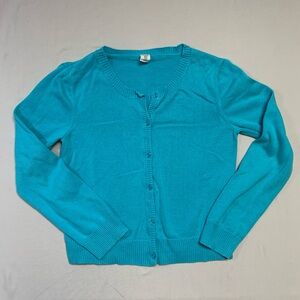 Turquoise Blue Cardigan Sweater Girl’s XL 14 Delicate Knit Button Down Old Navy